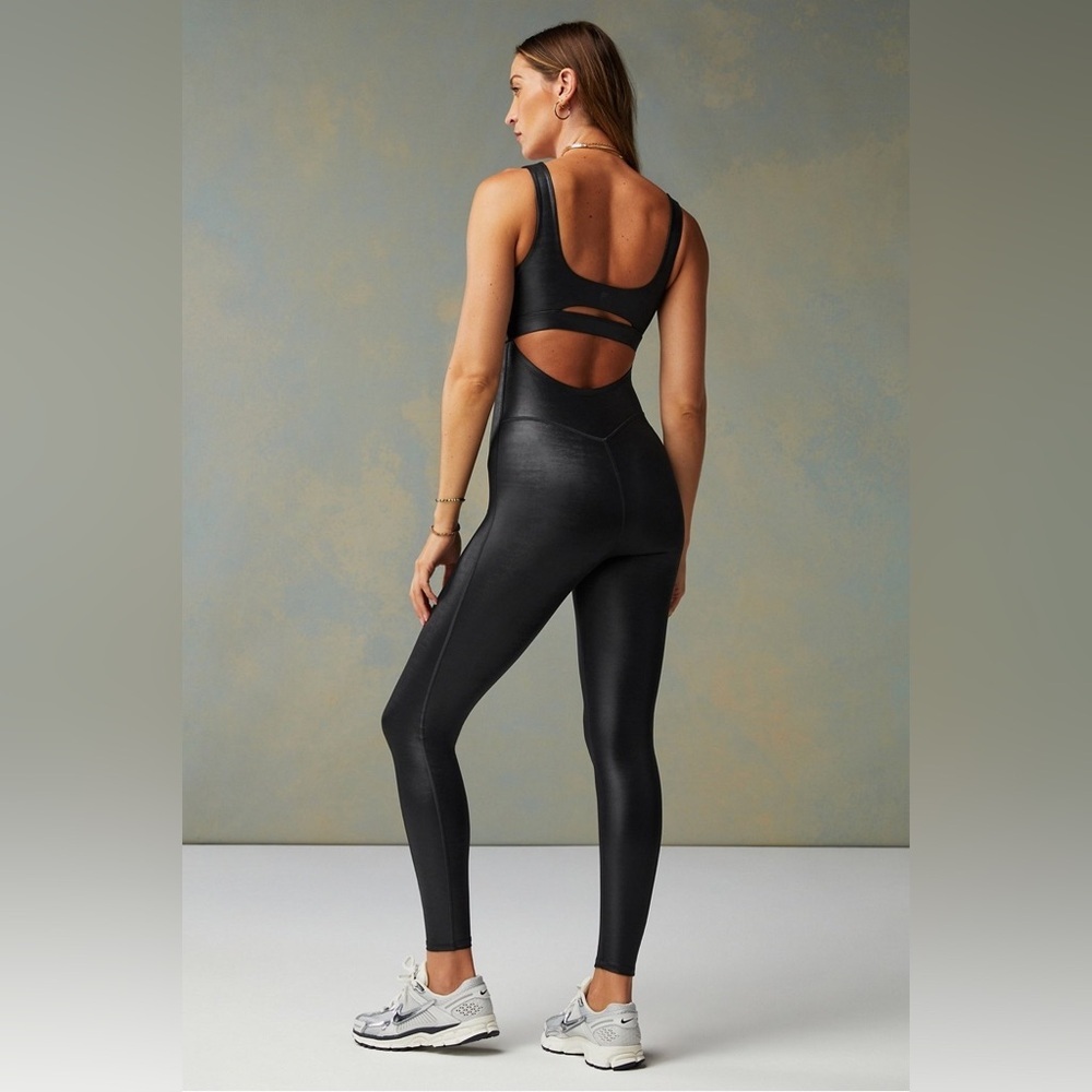 Fabletics Motion365+ Black Shine Athleisure Ankle Length Jumpsuit - Picture 3 of 12